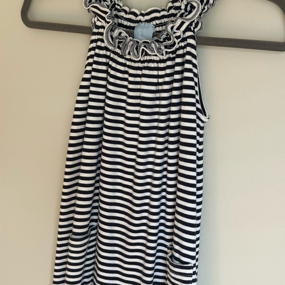 Bella Bliss Girls Size 10 Nautical Navy & White Striped Dress Ruffle Neck Slvles - Picture 2 of 7